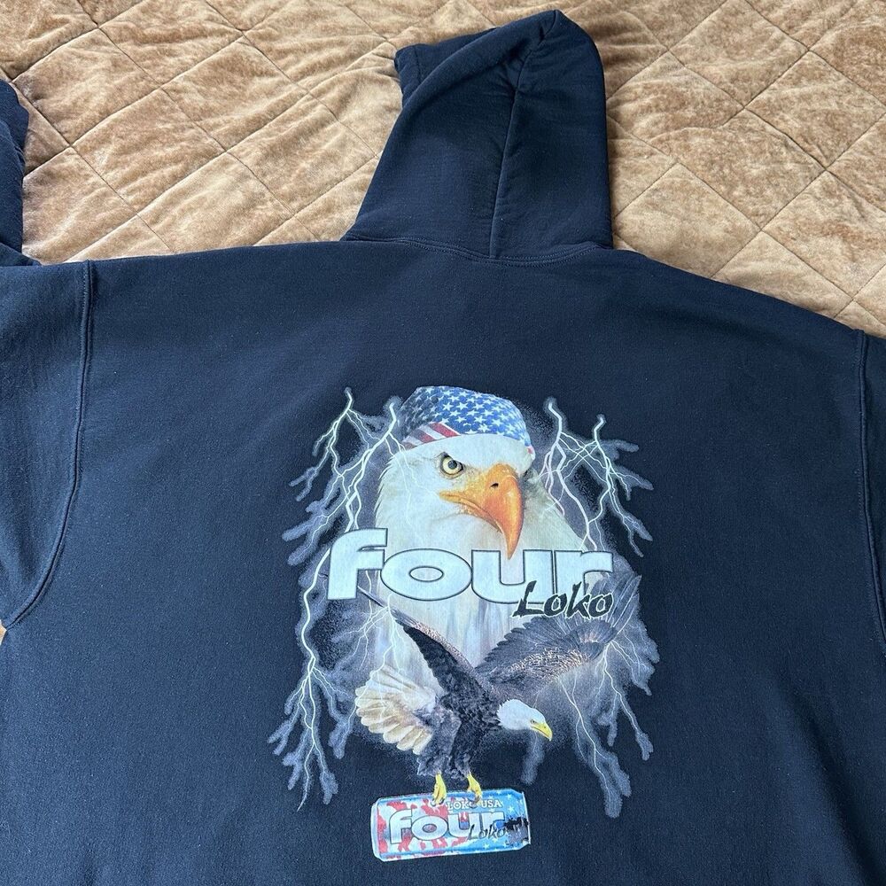 FOUR LOKO Eagle Hoodie 2XL Black Loko USA Lightning Pullover Sweatshirt Mens